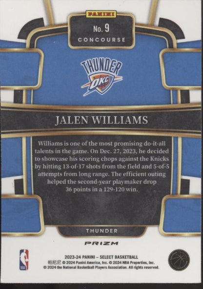 Jalen Williams 2023 - 24 Panini Select Tiger Wave Prizm #9 - Collector Store LLC