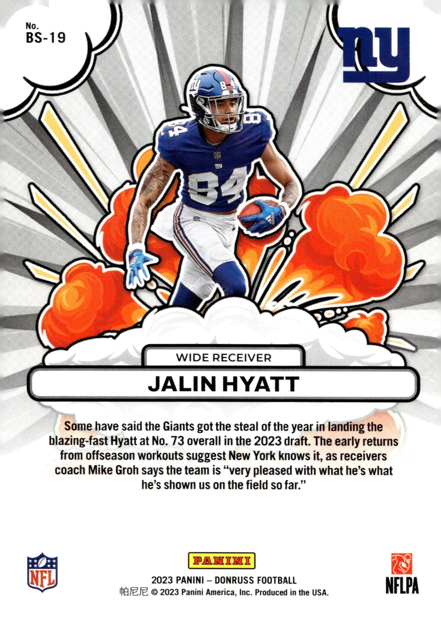 Jalin Hyatt 2023 Panini Donruss Bomb Squad! RC #BS - 19 - Collector Store LLC