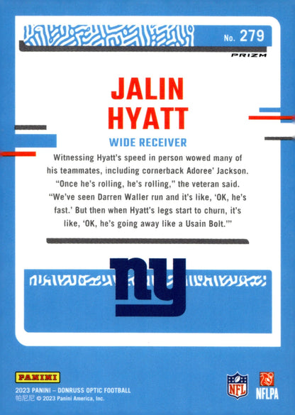 Jalin Hyatt 2023 Panini Donruss Optic Rated Rookie Green Lazer Prizm RC #279 - Collector Store LLC
