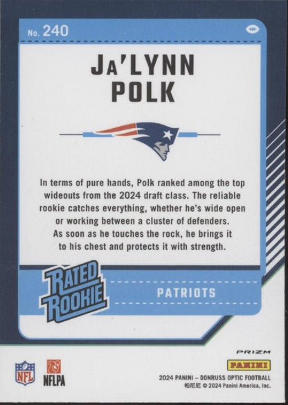 Ja'Lynn Polk 2024 Panini Donruss Optic Rated Rookie Pink Prizm RC #240 #1 - Collector Store LLC