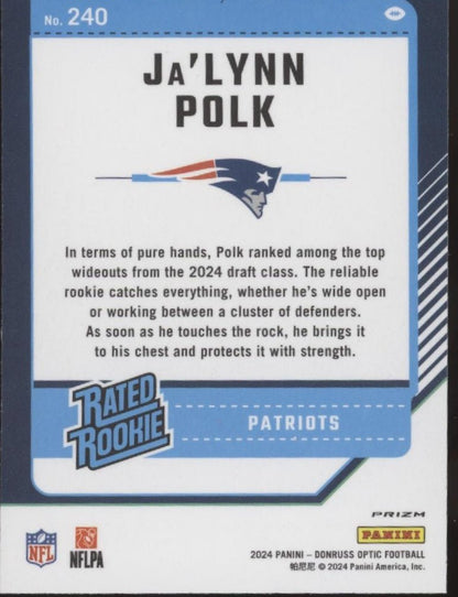 Ja'Lynn Polk 2024 Panini Donruss Optic Rated Rookie Pink Prizm RC #240 #2 - Collector Store LLC