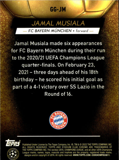 Jamal Musiala 2021 - 22 Chrome Stadium Club UCL Glimpses of Gold Refractor #GG - JM - Collector Store LLC