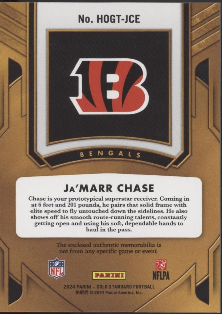 Ja'Marr Chase 2024 Panini Gold Standard Heart of Gold Swatch 38/49 #HOGT - JCE - Collector Store LLC