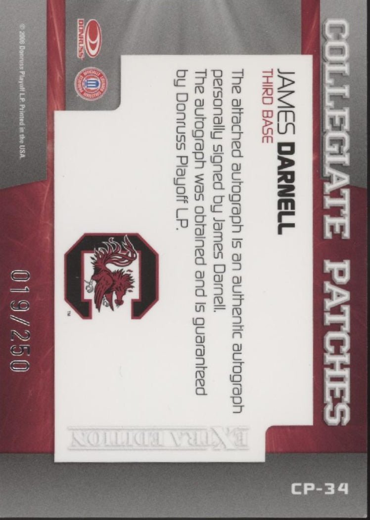 James Darnell 2008 Donruss Elite Extra Edition Collegiate Patches Auto 019/250 - Collector Store LLC