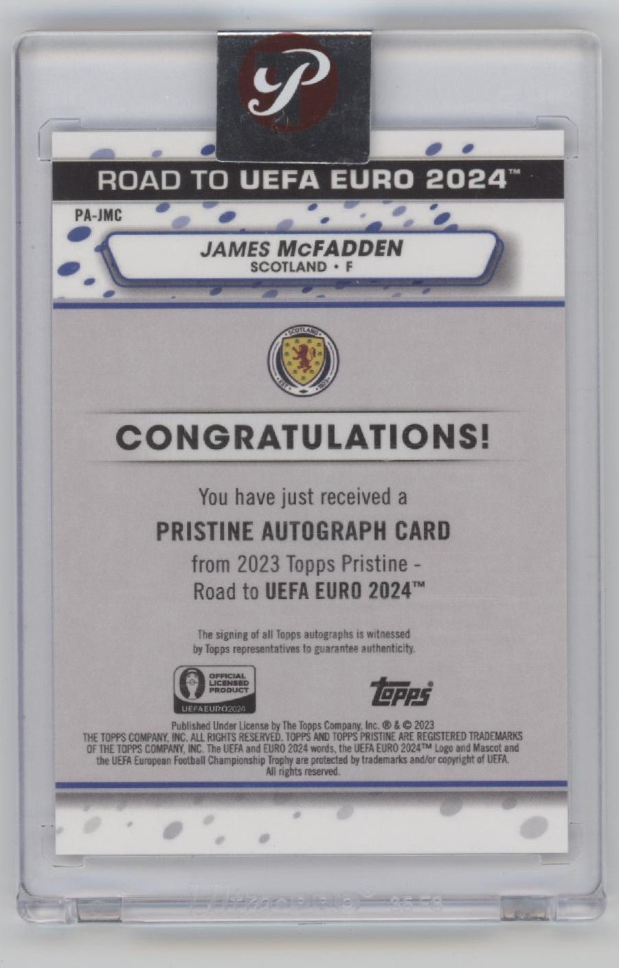 James McFadden 2023 Topps Pristine Road to UEFA Euro Auto #PA - JMC - Collector Store LLC