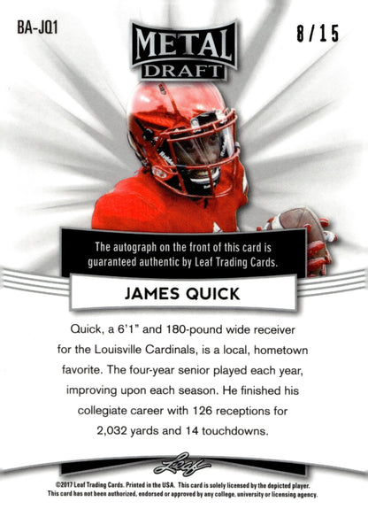 James Quick 2017 Leaf Metal Draft Refractor Auto 8/15 #BA - JQ1 - Collector Store LLC