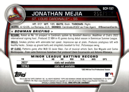 Janathan Mejia 2023 Bowman Chrome Speckle Refractor 256/299 BCP - 197 - Collector Store LLC
