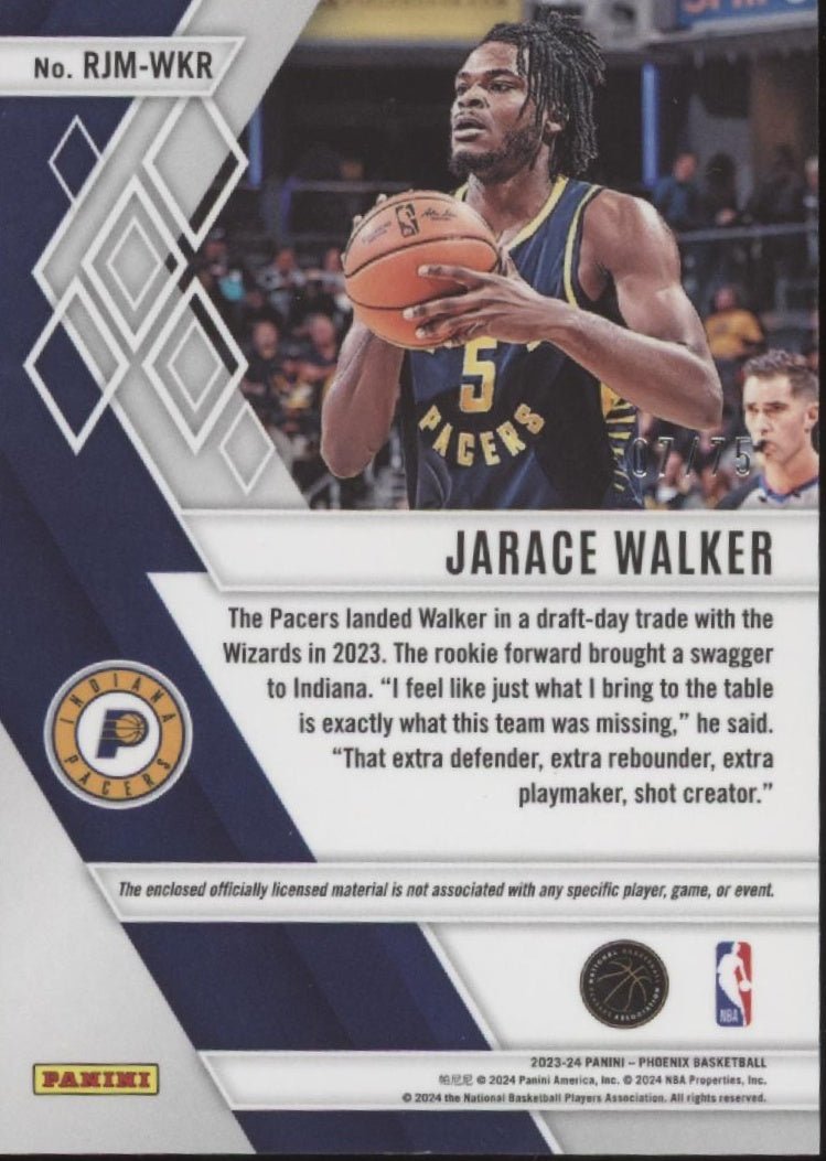 Jarace Walker 2023 - 24 Panini Phoenix Orange Refractor Swatch RC 07/75 #RJM - WKR - Collector Store LLC