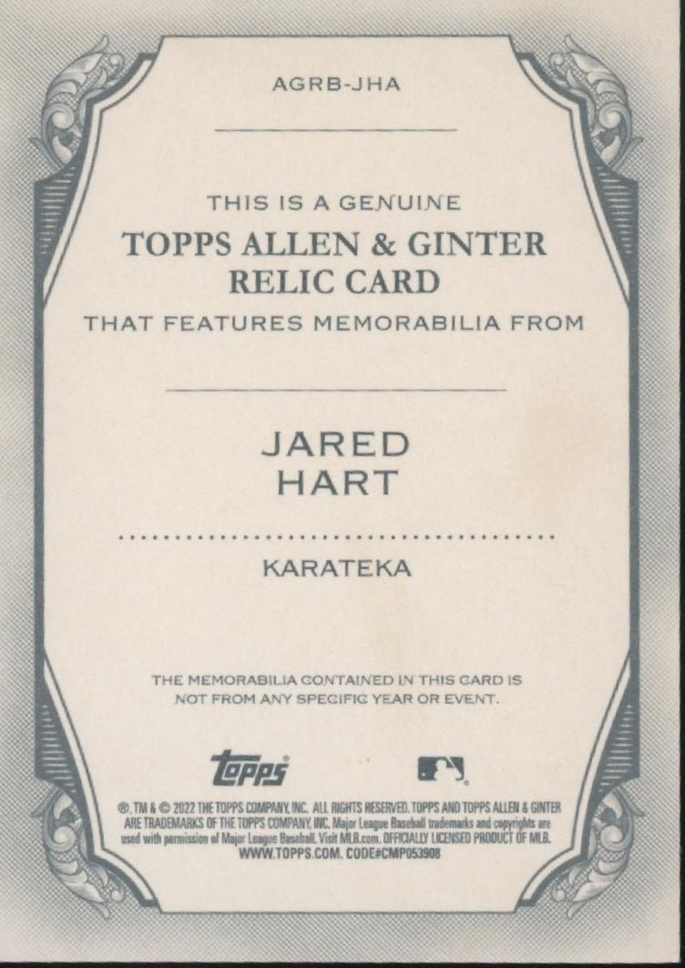 Jared Hart 2022 Topps Allen & Ginter Swatch #AGRB - JHA - Collector Store LLC