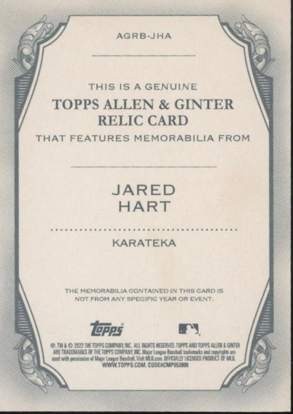 Jared Hart 2022 Topps Allen & Ginter Swatch #AGRB - JHA - Collector Store LLC