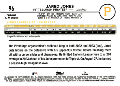 Jared Jones 2024 Topps Chrome Hyper Refractor RC 96 - Collector Store LLC