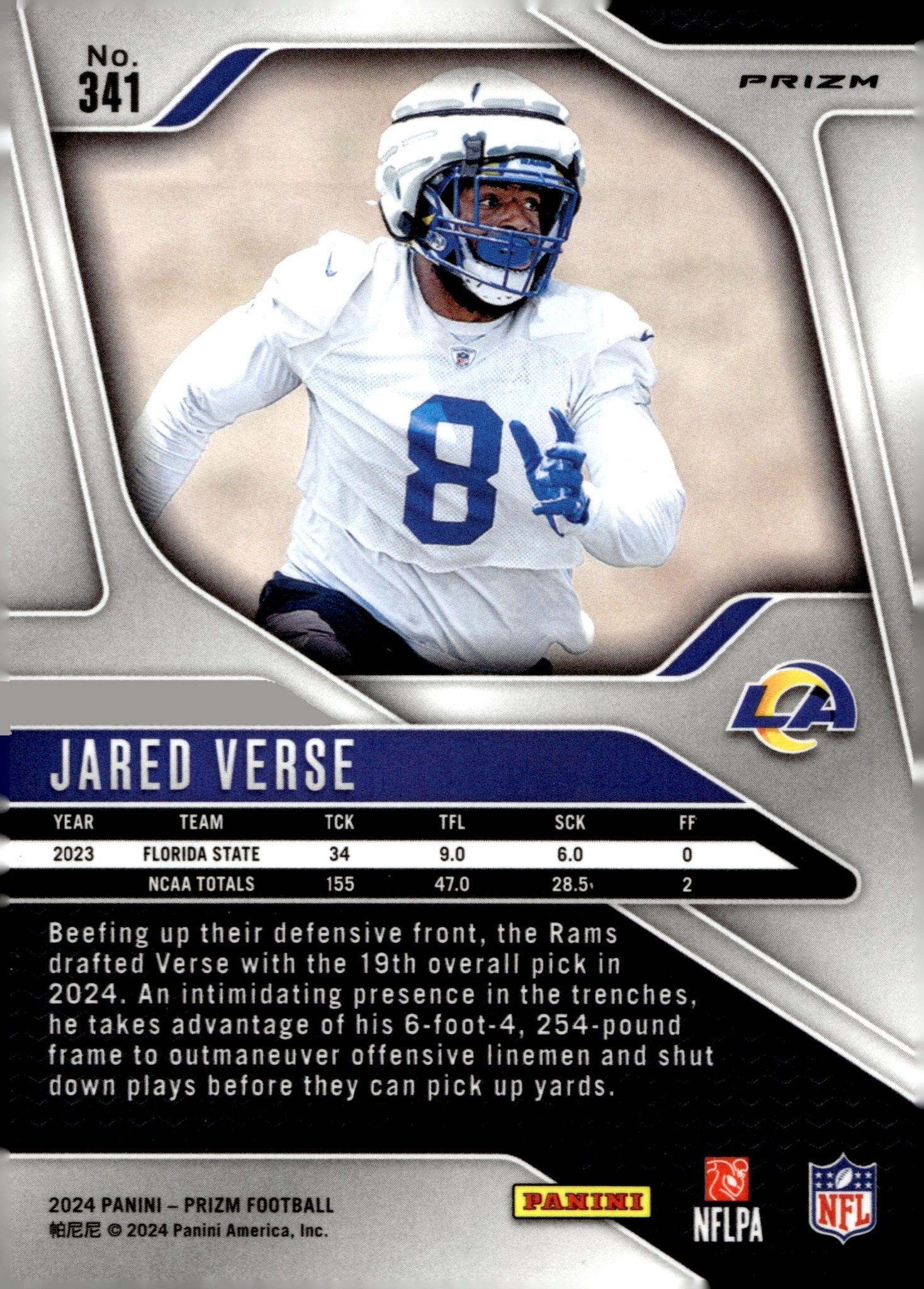 Jared Verse 2024 Panini Prizm Silver Prizm RC #341 - Collector Store LLC