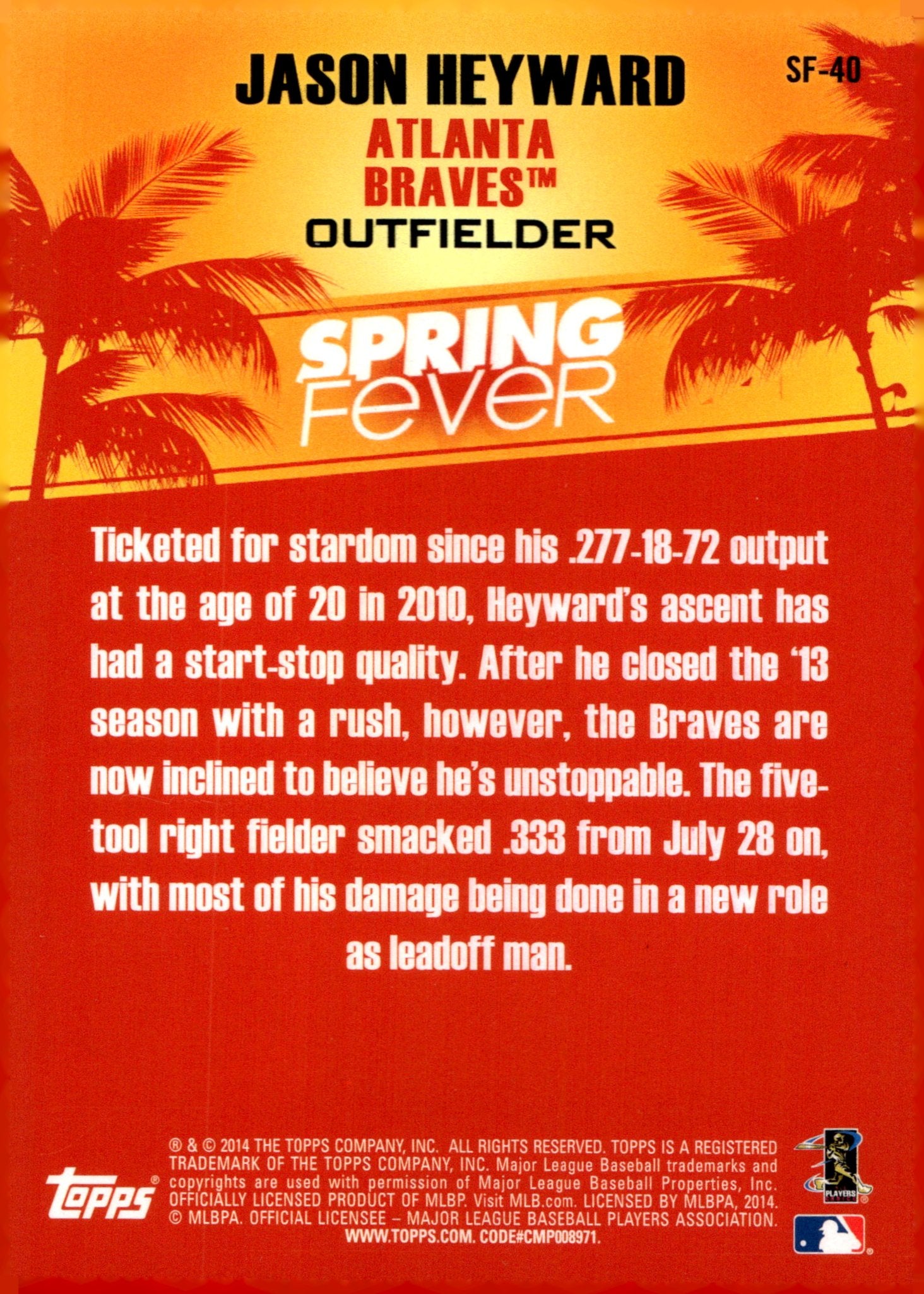 Jason Heyward 2014 Topps Spring Fever SF - 40 - Collector Store LLC