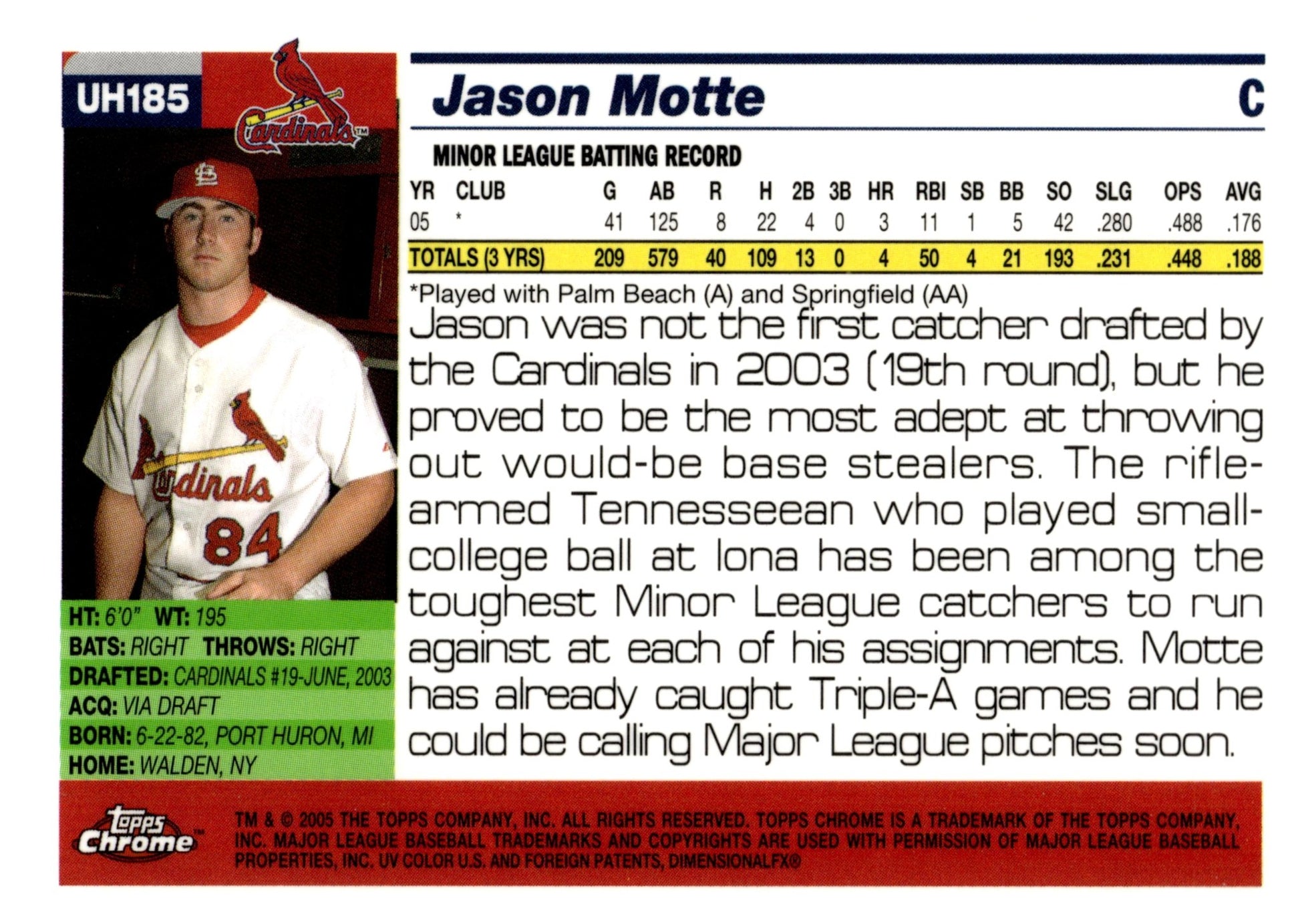 Jason Motte 2005 Topps Chrome Updates & Highlights UH185 - Collector Store LLC