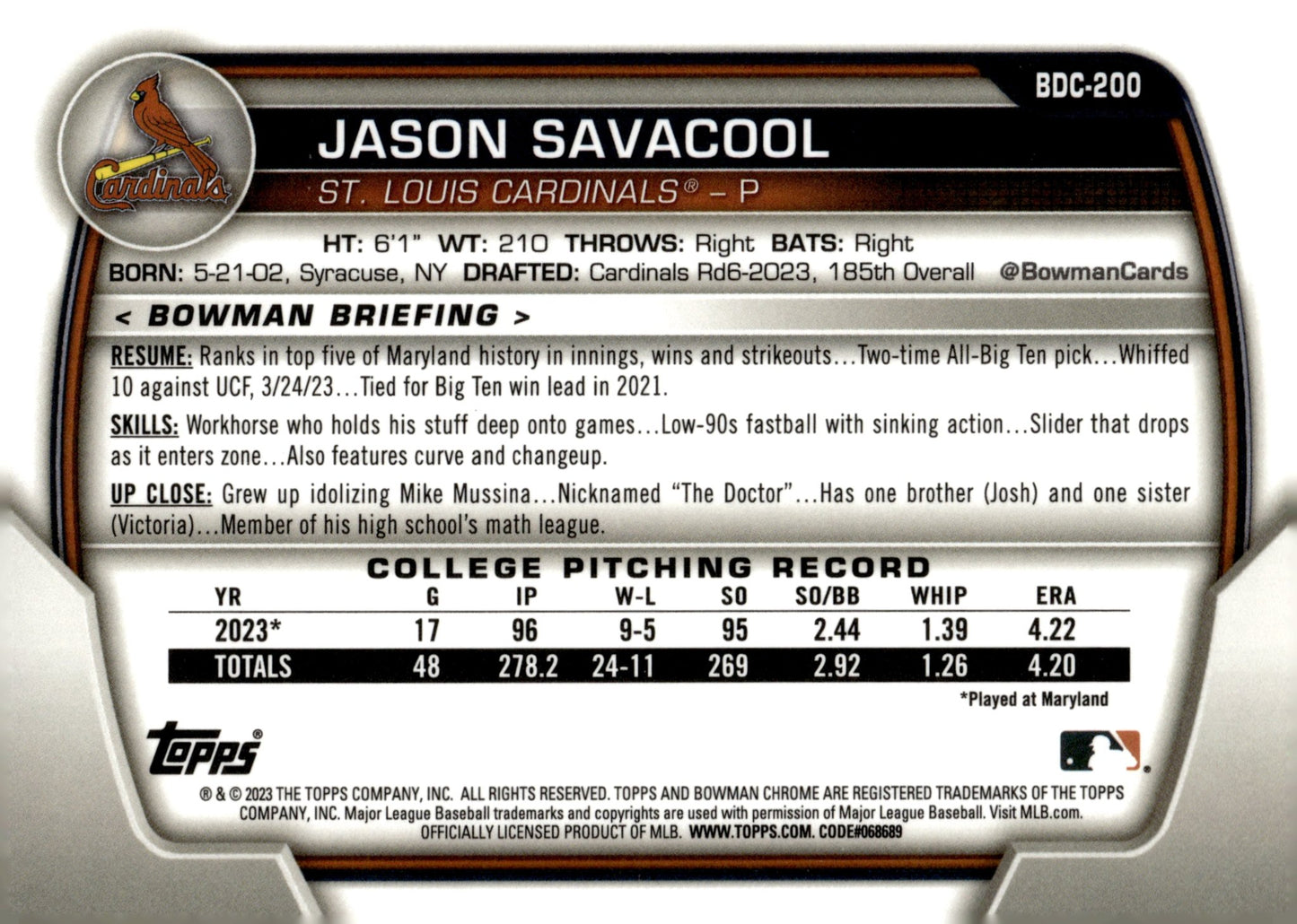 Jason Savacool 2023 Bowman Chrome Blue Ice Refractor #BDC - 200 - Collector Store LLC