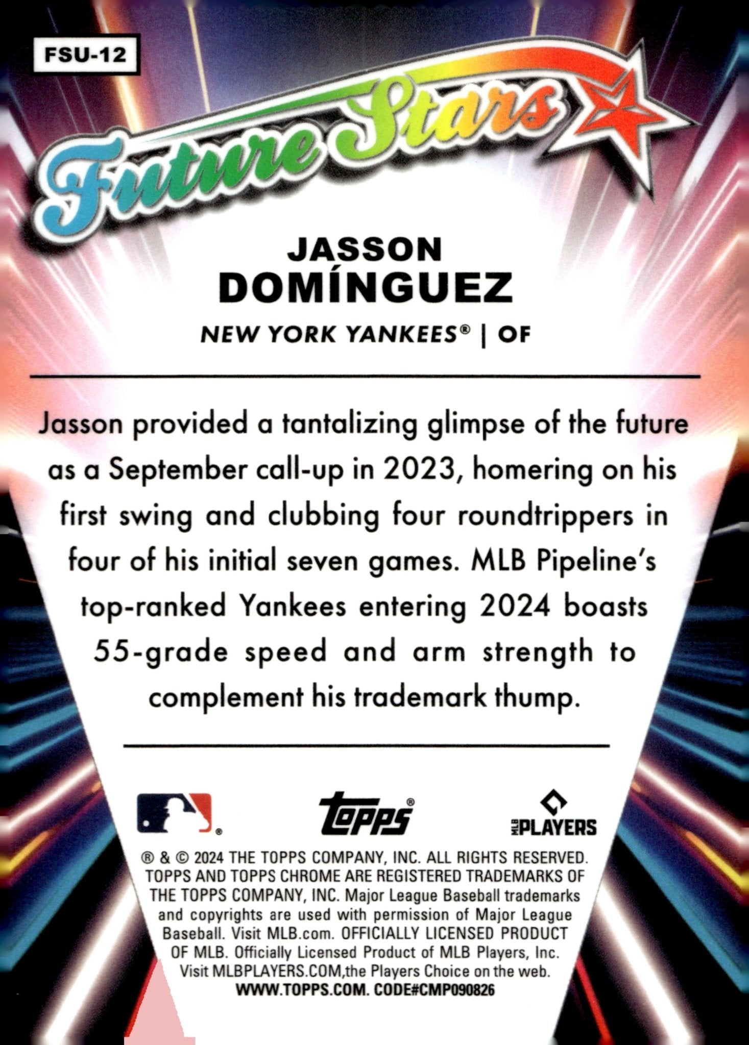 Jasson Dominguez 2024 Topps Chrome Future Stars Refractor RC #FSU - 12 - Collector Store LLC