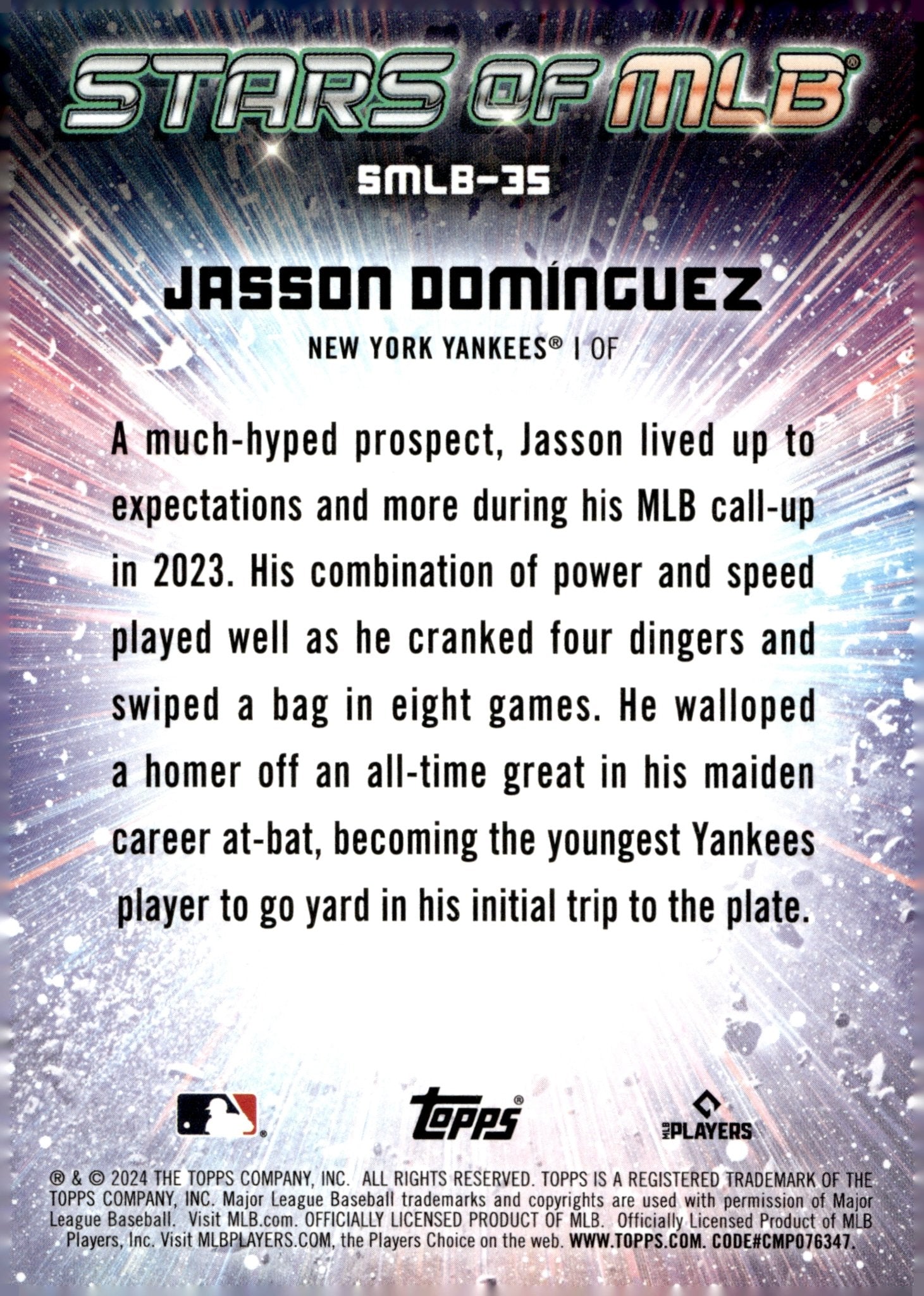 Jasson Dominguez 2024 Topps Series 2 Stars of MLB Foil RC #SMLB - 35 #2 - Collector Store LLC