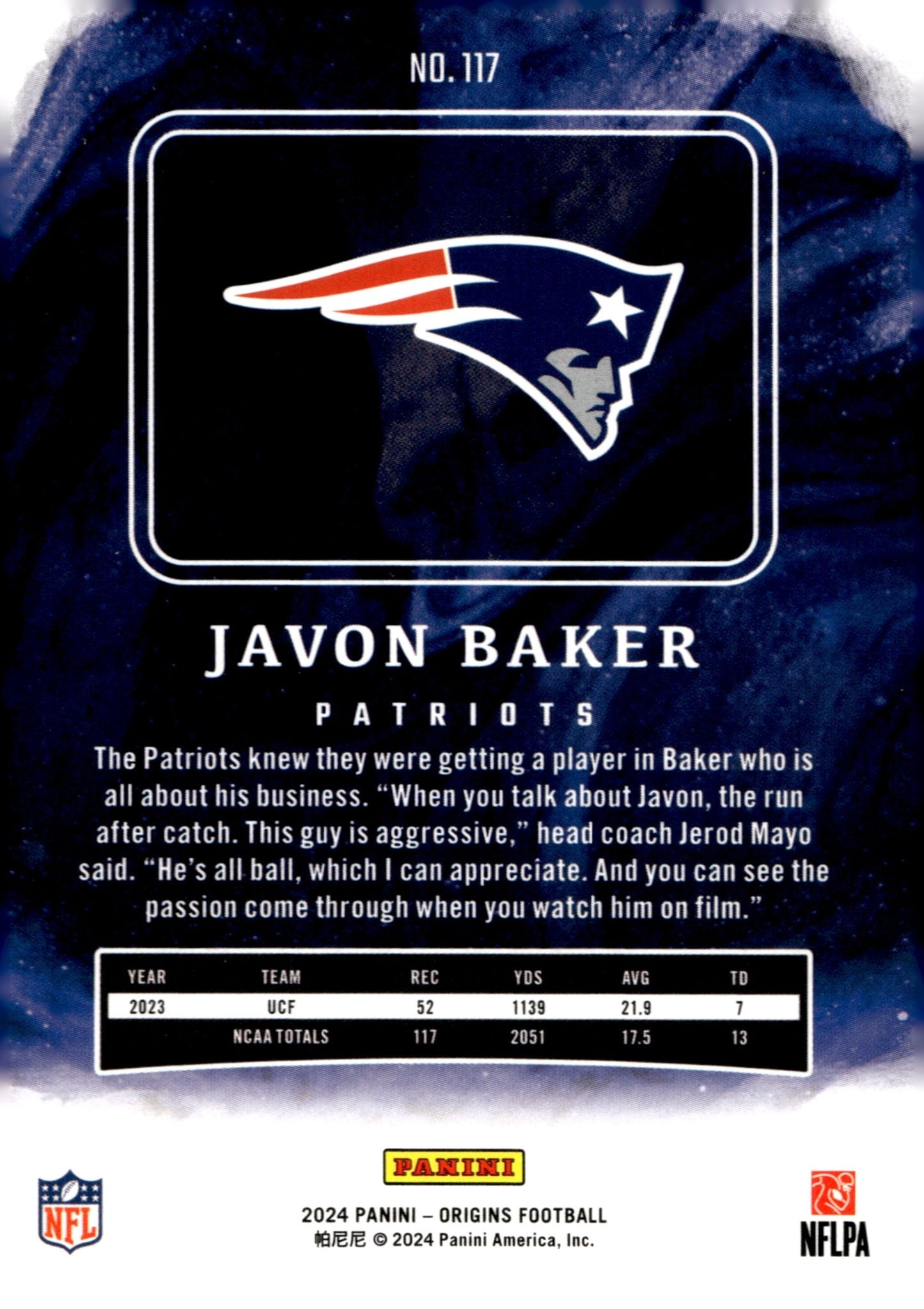 Javon Baker 2024 Panini Origins RC #117 - Collector Store LLC