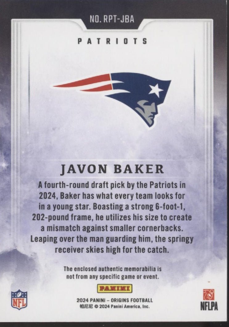 Javon Baker 2024 Panini Origins Rookie Patches Swatch RC 087/199 #RPT - JBA - Collector Store LLC