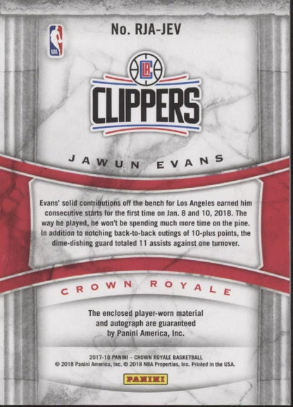 Jawun Evans 2017 - 18 Panini Crown Royale Swatch RC Auto 044/199 #RJA - JEV - Collector Store LLC