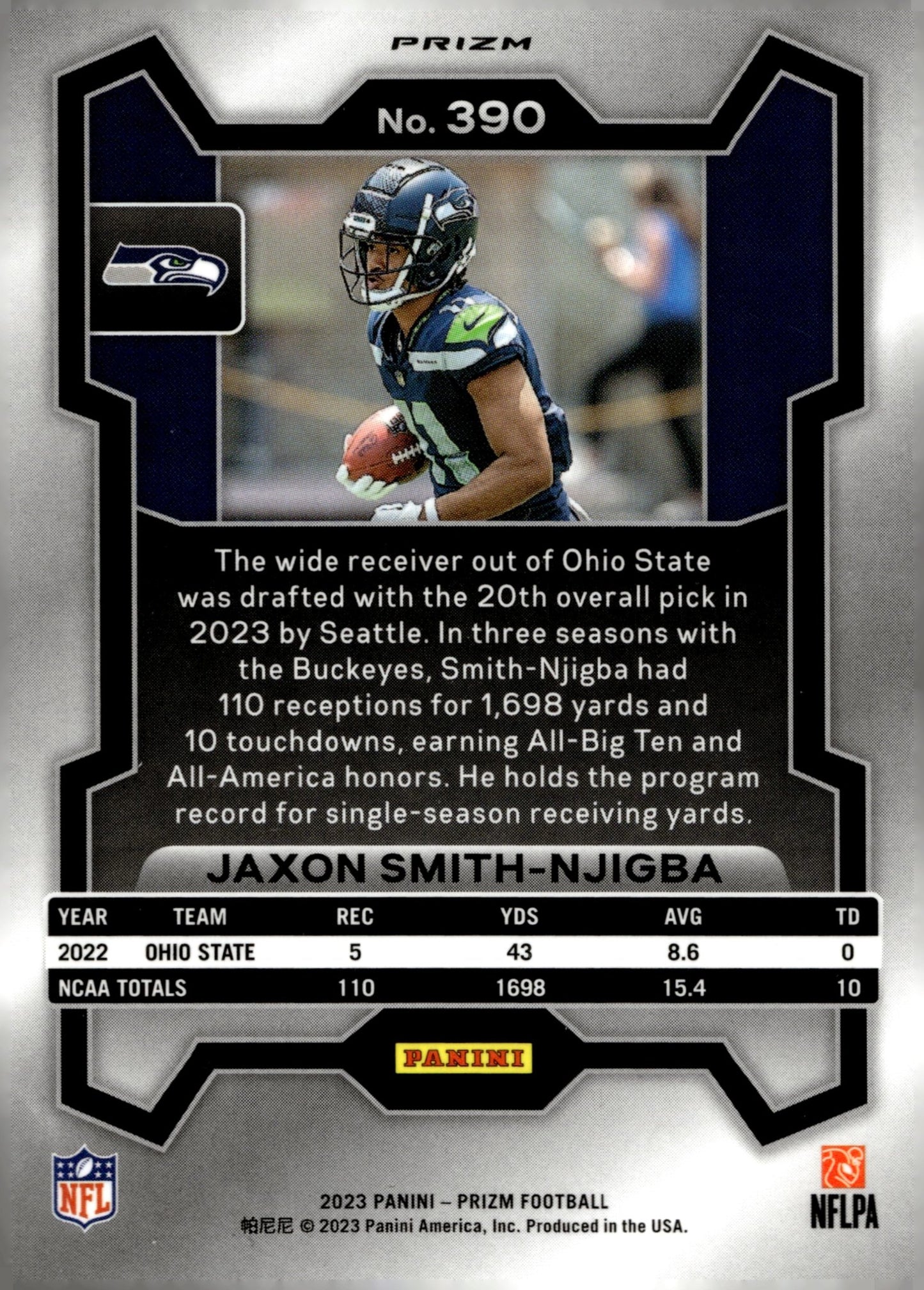 Jaxon Smith - Njigba 2023 Panini Prizm Red White & Blue Prizm RC #390 - Collector Store LLC