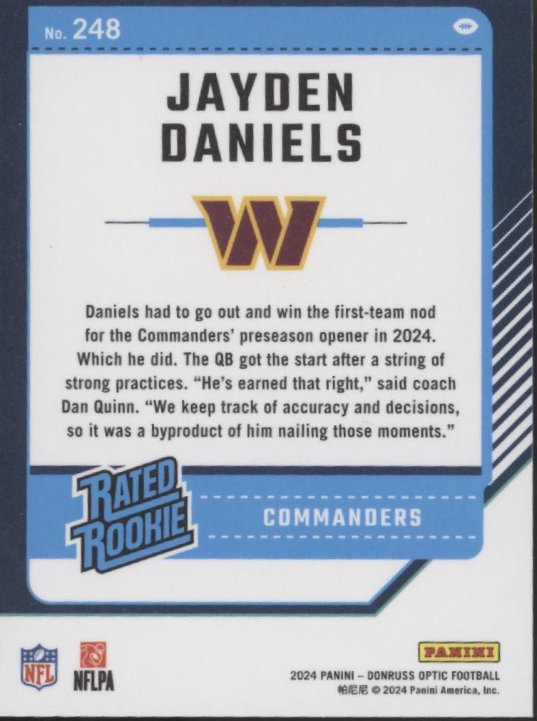 Jayden Daniels 2024 Panini Donruss Optic Rated Rookie RC 248 5 - Collector Store LLC
