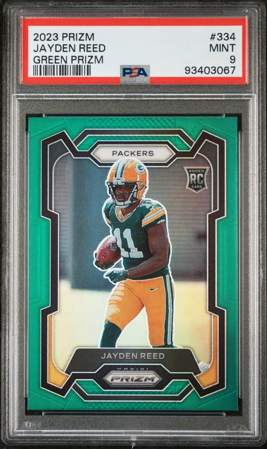 Jayden Reed 2023 Prizm Green Prizm RC #334 PSA 9 - Collector Store LLC