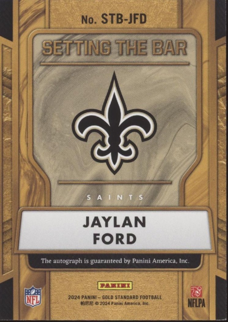 Jaylan Ford 2024 Panini Gold Standard Setting the Bar RC Auto 30/49 #STB - JFD - Collector Store LLC