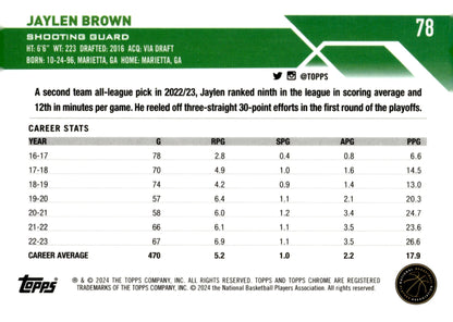 Jaylen Brown 2024 Topps Chrome #78 - Collector Store LLC