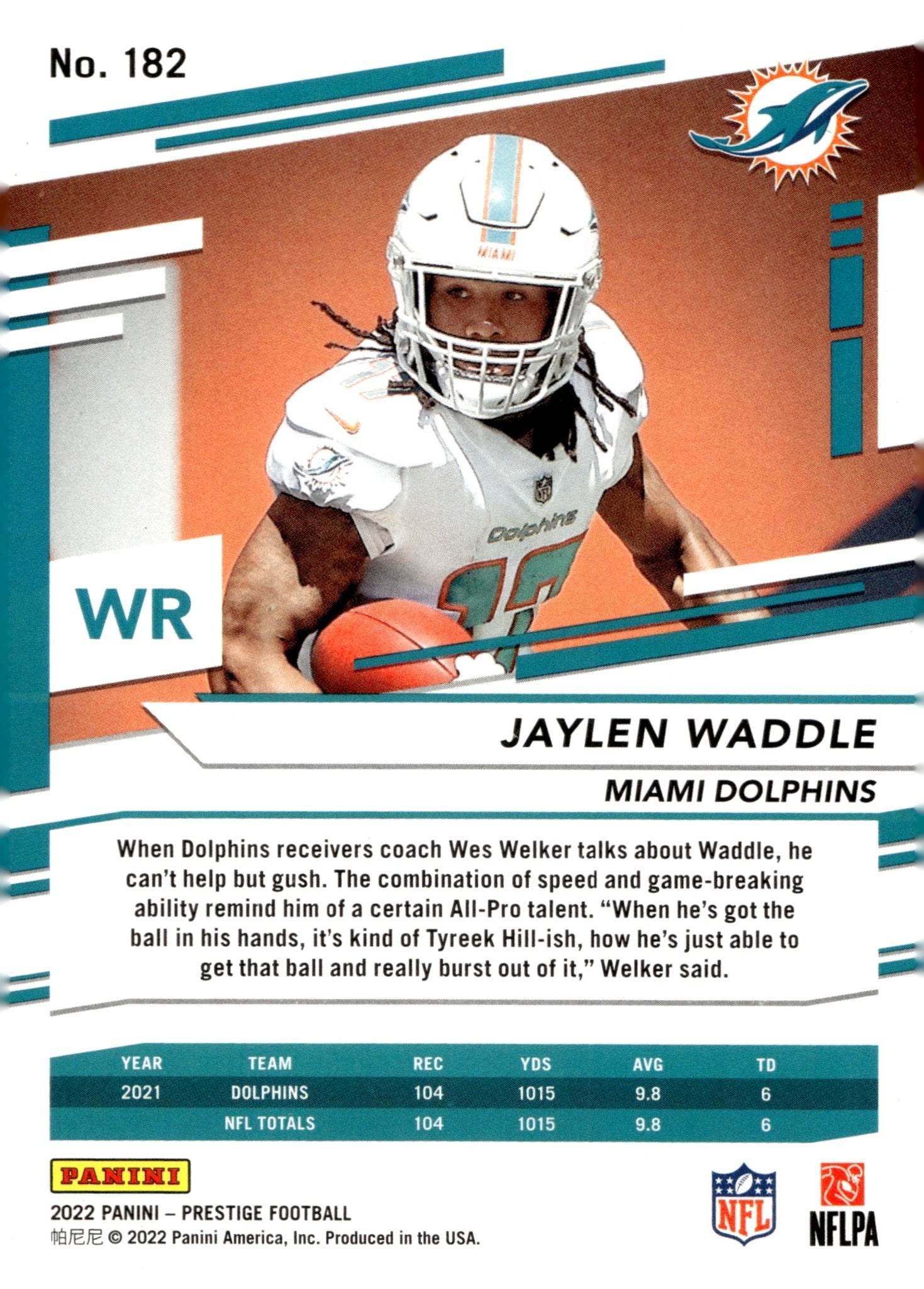 Jaylen Waddle 2022 Panini Prestige Xtra Points Purple 119/199 #182 - Collector Store LLC