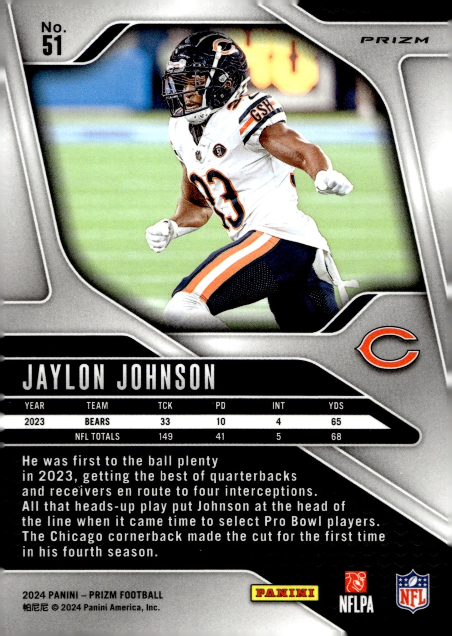 Jaylon Johnson 2024 Panini Prizm Orange Lazer Prizm #51 - Collector Store LLC