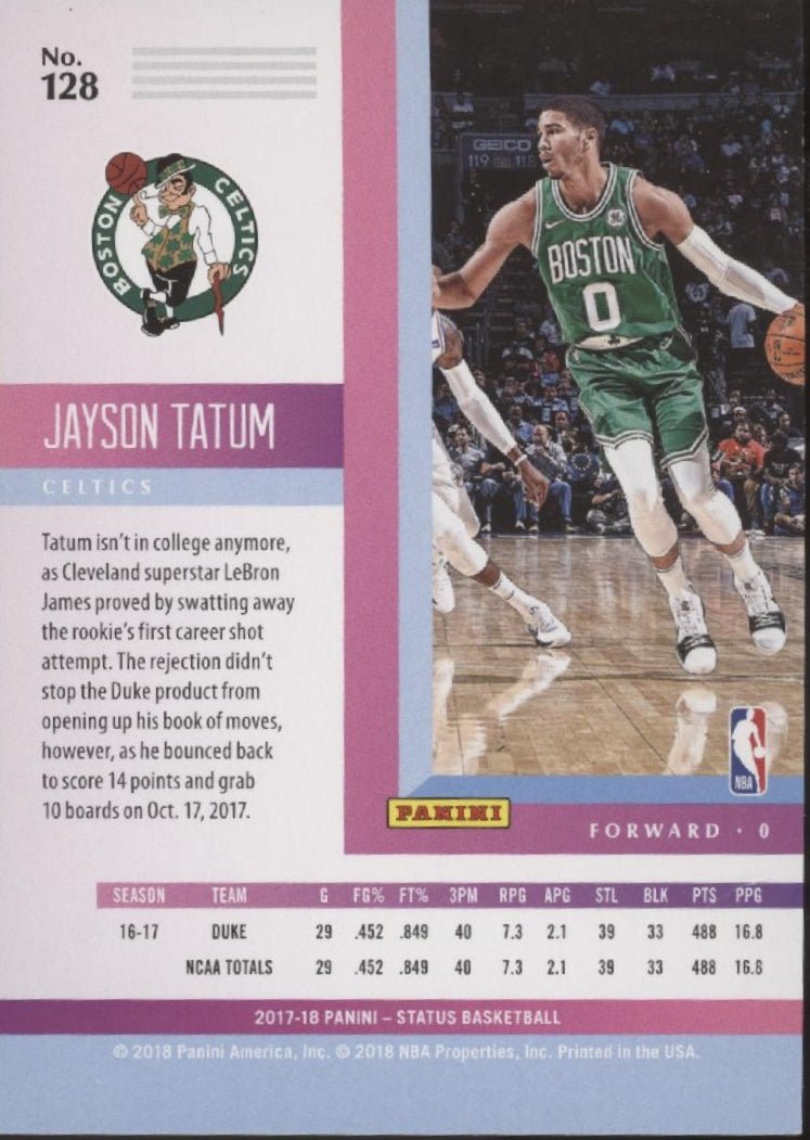 Jayson Tatum 2017 - 18 Panini Status RC #128 #1 - Collector Store LLC