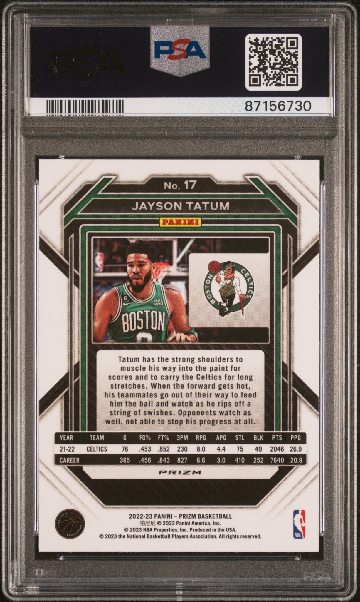 Jayson Tatum 2022 - 23 Panini Prizm Green Wave Prizm #17 PSA 8 - Collector Store LLC