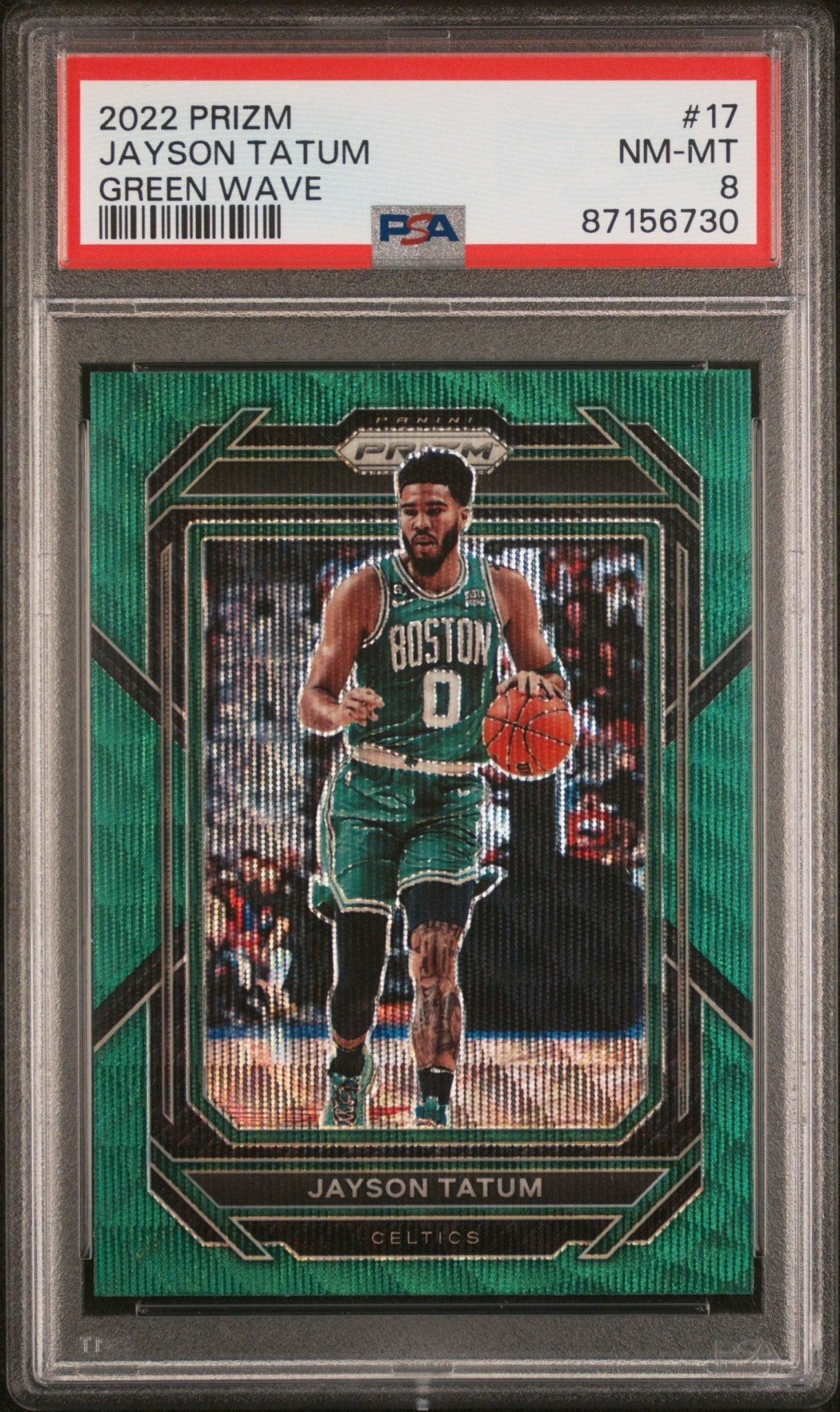 Jayson Tatum 2022 - 23 Panini Prizm Green Wave Prizm #17 PSA 8 - Collector Store LLC