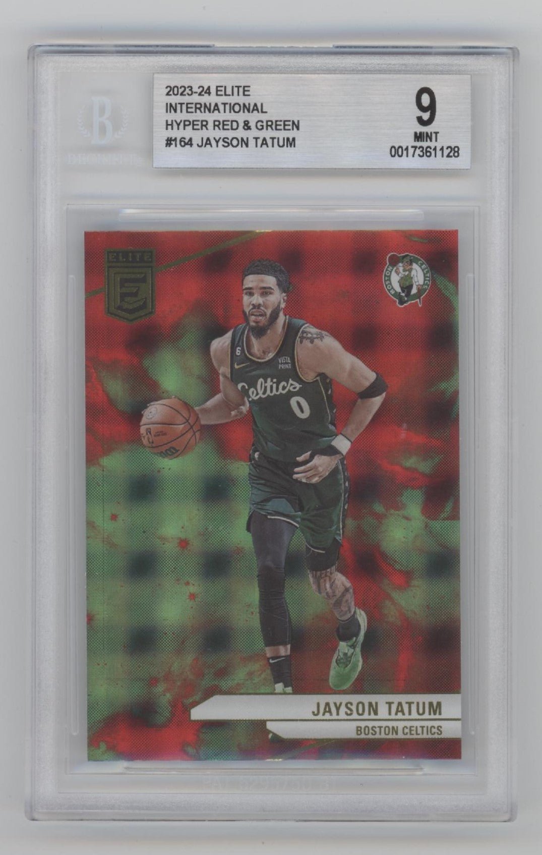 Jayson Tatum 2023 - 24 Panini Elite International Hyper Red & Green #164 Beckett 9 - Collector Store LLC