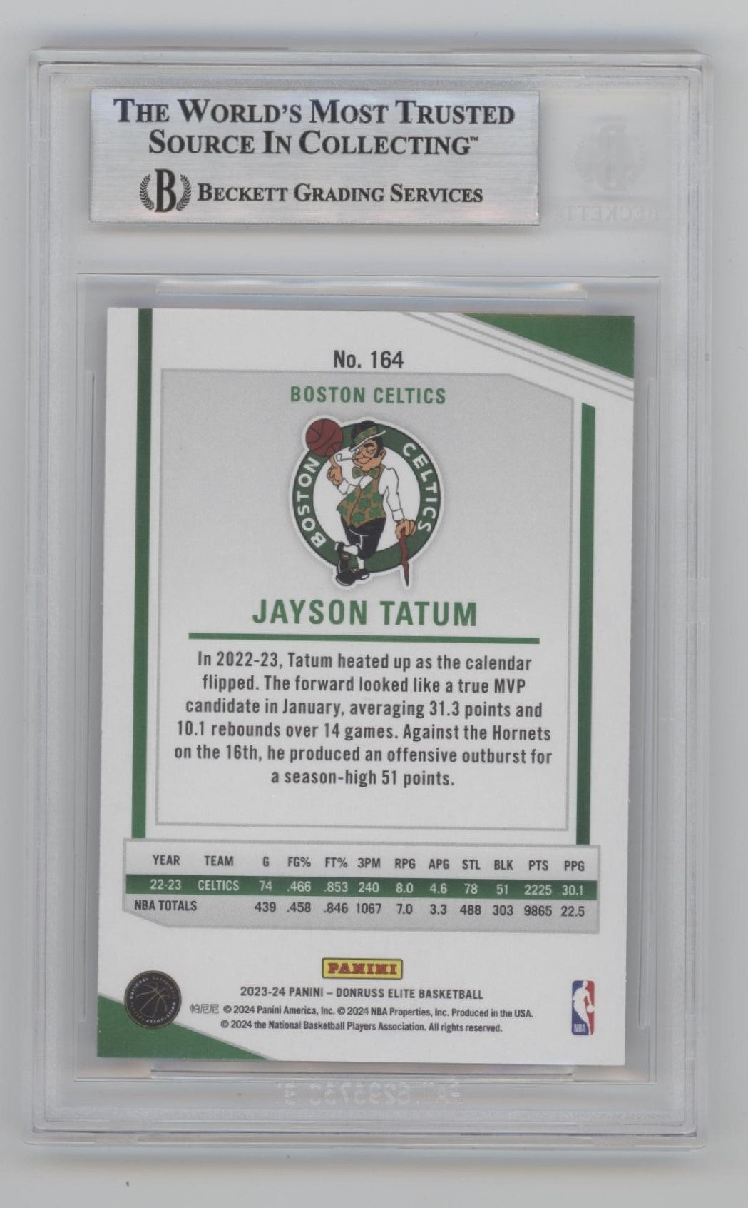 Jayson Tatum 2023 - 24 Panini Elite International Hyper Red & Green #164 Beckett 9 - Collector Store LLC