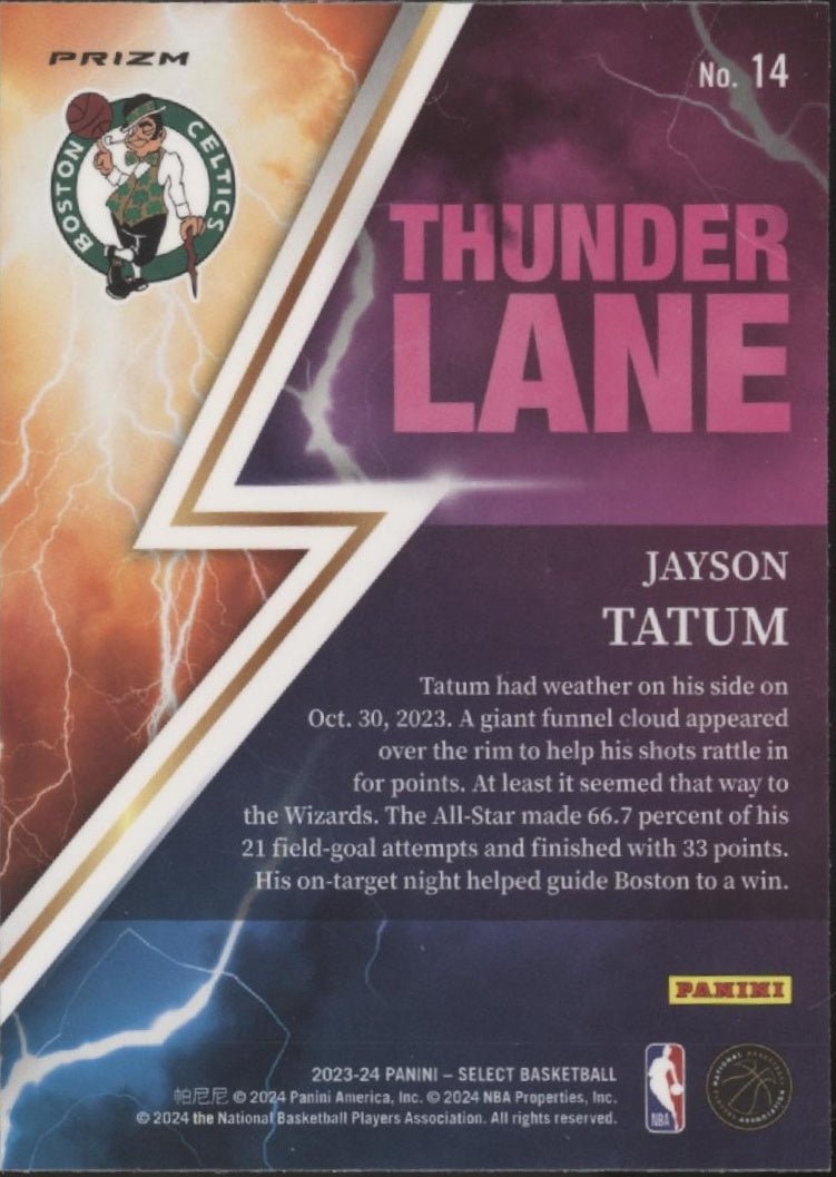 Jayson Tatum 2023 - 24 Panini Select Thunder Lane Prizm #14 - Collector Store LLC