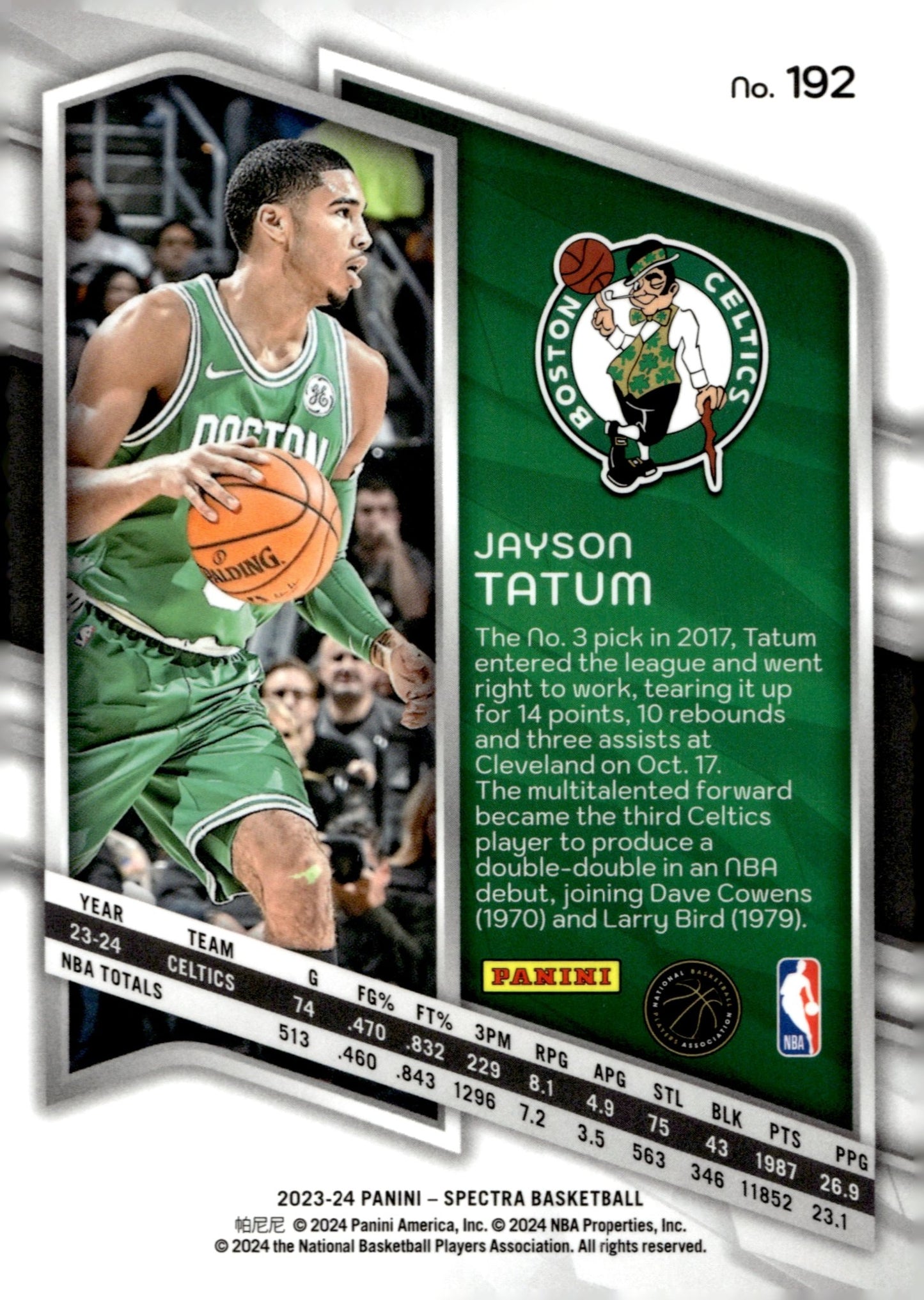 Jayson Tatum 2023 - 24 Panini Spectra Spectracular Debut #192 - Collector Store LLC