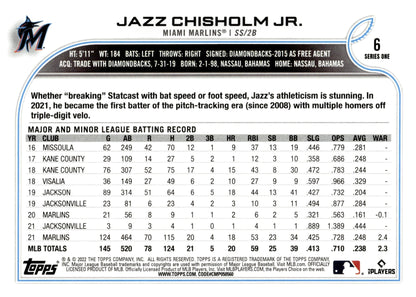 Jazz Chisholm Jr. 2022 Topps Series 1 #6 - Collector Store LLC
