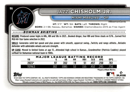 Jazz Chisholm Jr. 2024 Bowman Chrome Mojo Refractor 96 2 - Collector Store LLC
