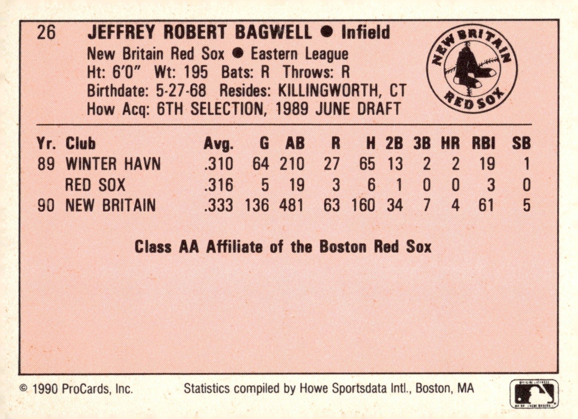 Jeff Bagwell 1990 ProCards #26 - Collector Store LLC