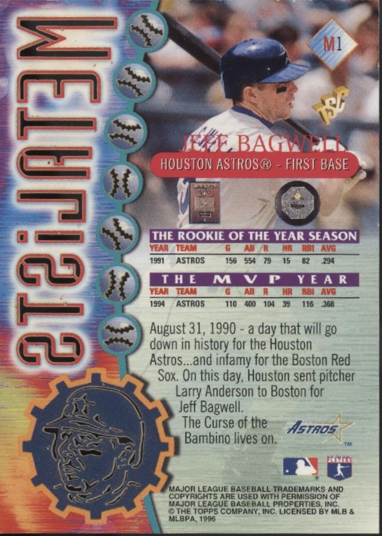 Jeff Bagwell 1996 Topps Stadium Club Metalists #M1 - Collector Store LLC