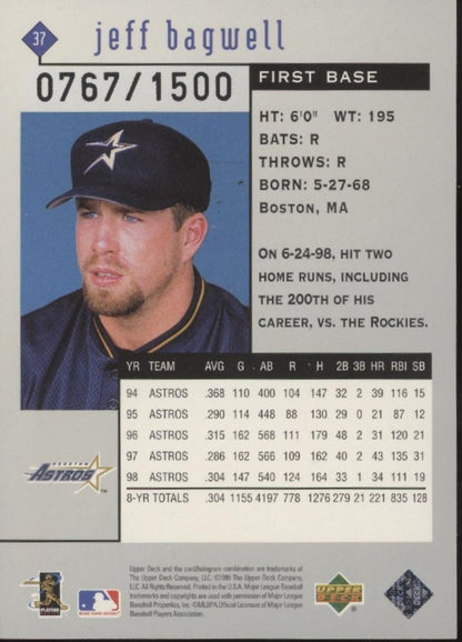 Jeff Bagwell 1999 Upper Deck Black Diamond Triple 0767/1500 #37 - Collector Store LLC