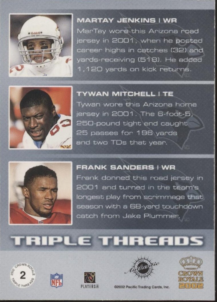 Jenkins / Mitchell / Sanders 2002 Pacific Crown Royale Triple Threads Swatch #2 - Collector Store LLC