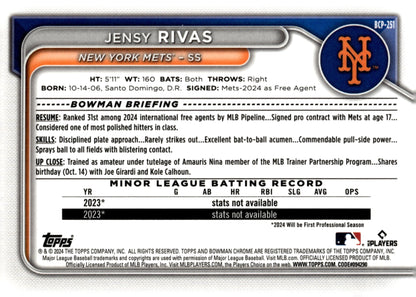 Jensy Rivas 2024 Bowman Chrome Mojo Refractor BCP - 251 2 - Collector Store LLC