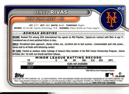Jensy Rivas 2024 Bowman Chrome Mojo Refractor BCP - 251 4 - Collector Store LLC