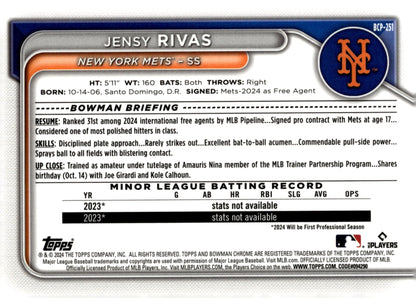 Jensy Rivas 2024 Bowman Chrome Mojo Refractor #BCP - 251 - Collector Store LLC