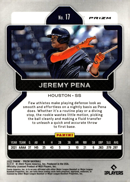 Jeremy Pena 2022 Panini Prizm Purple Prizm RC 17 - Collector Store LLC