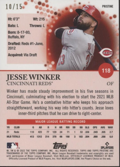 Jesse Winker 2022 Topps Pristine Pink Refractor 10/15 #118 - Collector Store LLC