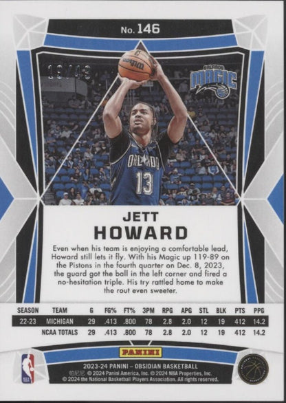 Jett Howard 2023 - 24 Panini Obsidian Orange Refractor RC 19/49 #146 - Collector Store LLC